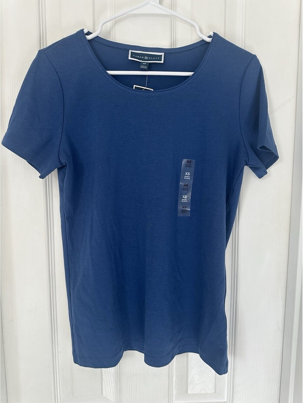 Karen Scott Women's Blue Solid Scoop Neck Short Sleeve T-Shirt Size XS